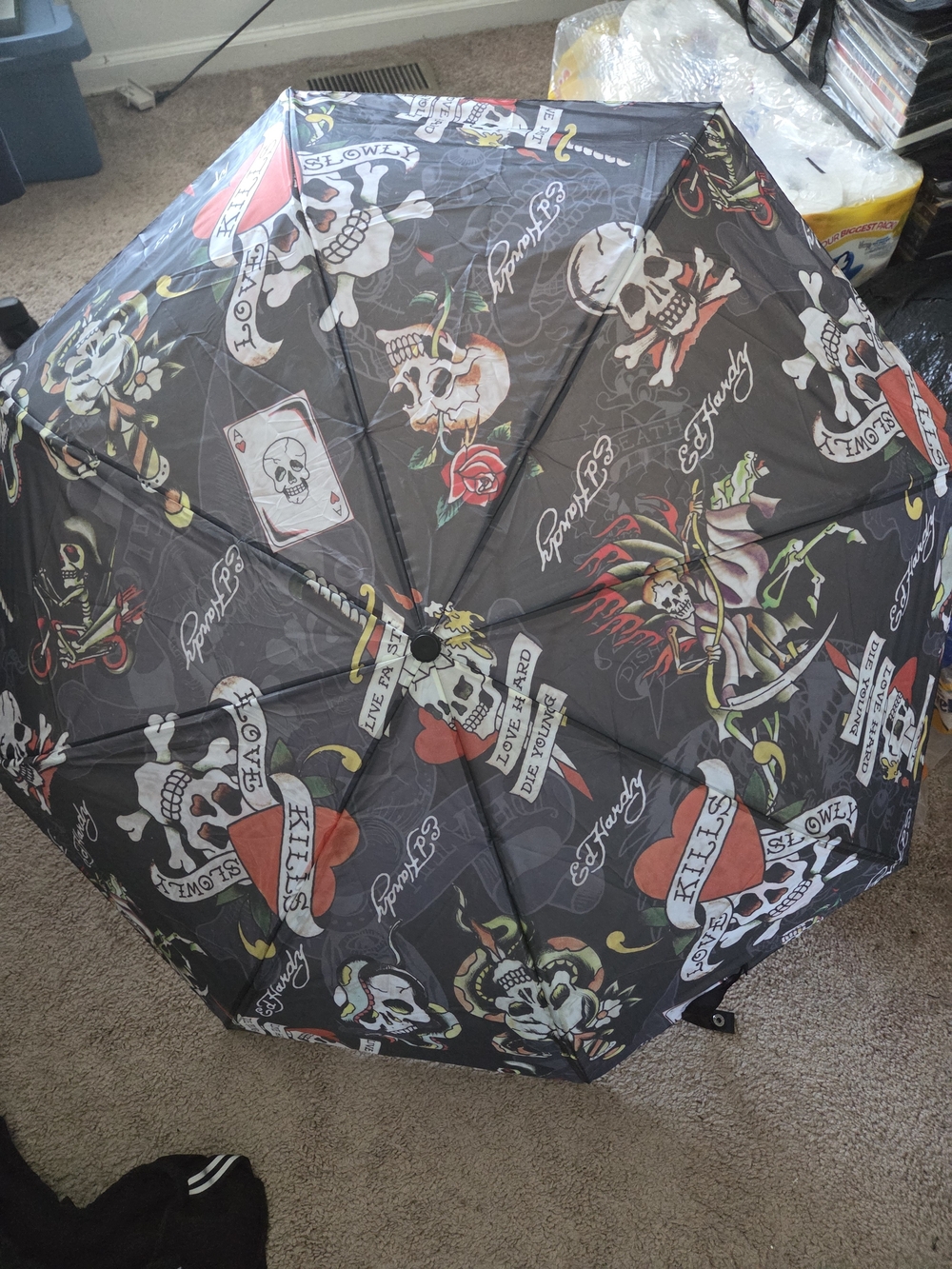 Black Skull & Rose Umbrella